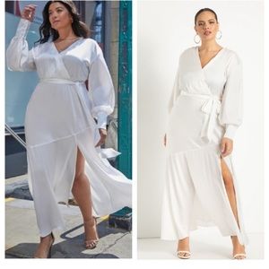 White Eloquii Wrap Dress Satin